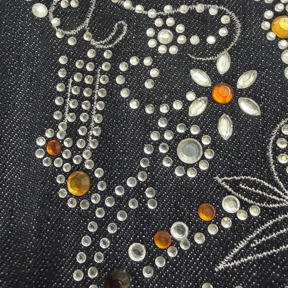 Chicos Platinum Rhinestone Corvello Vest‎ Dark Wash Denim 1 M Festival Statement - Picture 3 of 10